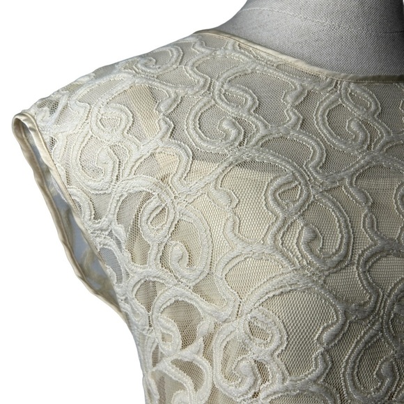 Adrianna Papell Ivory Jacquard Embroidered Lace Overlay Sheath Midi Dress Size 6 - Picture 12 of 16